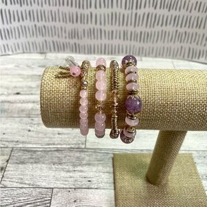 Gorgeous Women’s 4-Piece Pink & Purple Beaded Bracelet Set